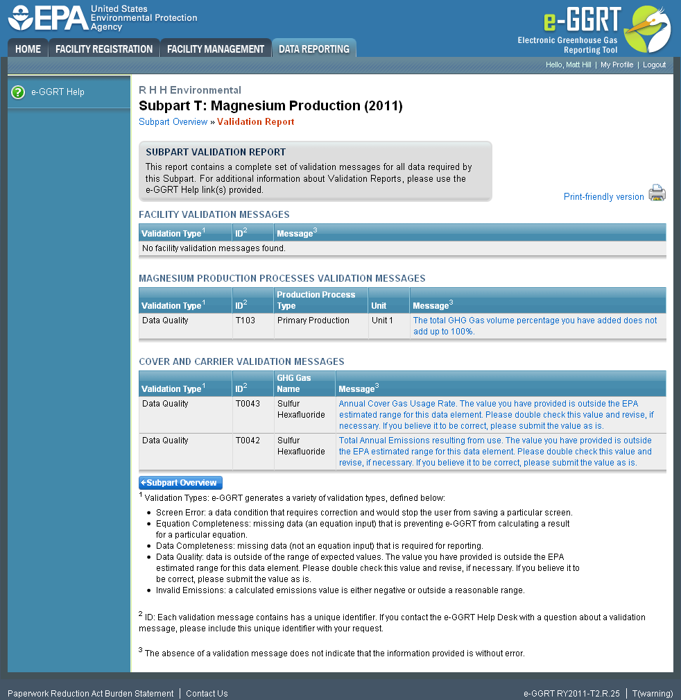 Subpart T: Validation Report